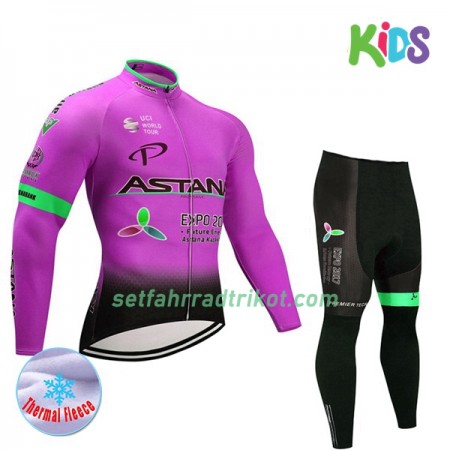 Radbekleidung Radtrikot Langarm + Lang Radhose 2017 Astana Pro Team Kinder Winter Thermal Fleece N003